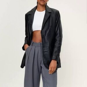 NASTY GAL REAL Black Leather Oversized Blazer Jacket Size 10